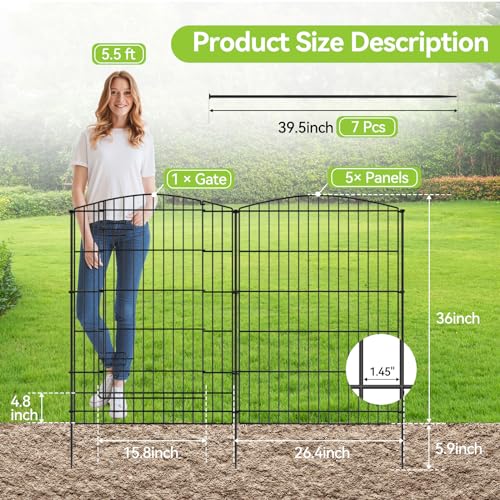INJOPEXI Decorative Garden Fence 6 Panels 13ft (L)×36in (H) Animal Barrier Fences with 5 Panels + 1 Gate, No Dig Garden Fencing Rustproof Metal Wire Temporary Rabbit Dog Fence for Patio Outdoor Yard - size: 6 Panels 13ft(L)-36"(H) - With Gate
