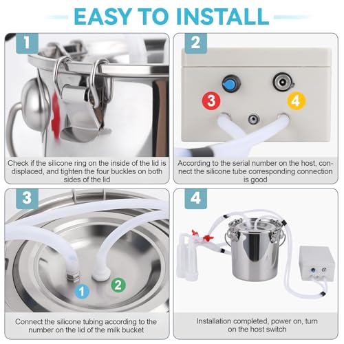 5L/14L Automatic Pulsation Vacuum Goat Milker, Portable Electric Sheep Milking Machine with Food Grade Silicone Tube & Stainless Steel Milk Bucket (M) - size: M
