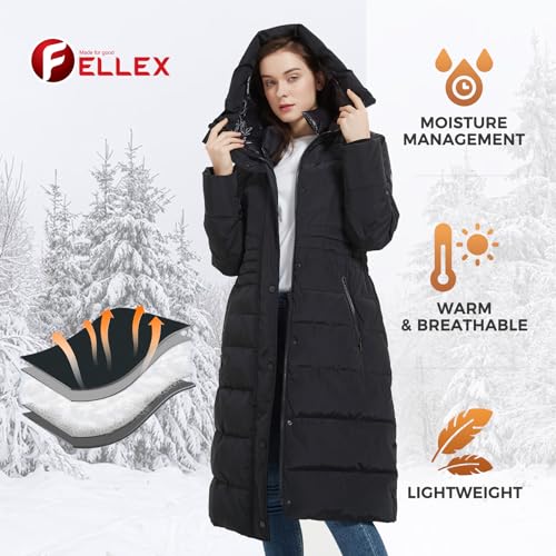 IKAZZ Women's Winter Coats, Thickened Warm Insulated Vegan Down Long Parka Jacket with Hood - color: Black, size: XX-Large