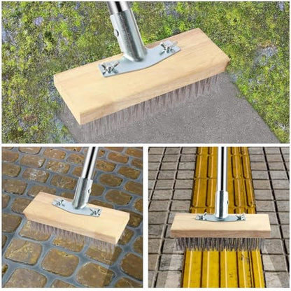 Stainless Steel Wire Scrub Brush with Long Handle, 63'' Heavy Duty Stiff Metal Bristle Scrubber Broom, Moss Remover Wire Cleaning Brushes, for Rough SurfaceConcrete Floor Patio Garden Garage - size: 30 cm