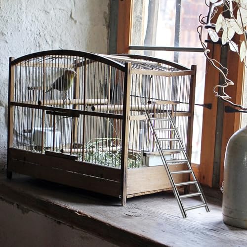 Stainless Steel Bird Ladders 9-Step Parrot Ladder Hanging Bird Cage Climbing Toys with Hooks Birds Exercise Toy for Parakeets, Parrots, Cockatoo，Rust-Resistant and Easy to Clean (1 PCS) - color: 1 PCS
