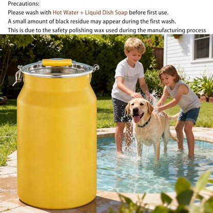 25 Lbs Stainless Steel Dog Food Storage Container with Scoop, Large Metal Dog Food Bin with Airtight Lid & Locking Clamp, Pet Treat Jars for Dogs & Cats, Keep Fresh, Yellow