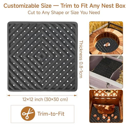 Skimzy Chicken Nesting Pads 6 Pack, Washable Silicone Nest Box Liners, Non Slip Egg Laying Mats, Easy to Clean Coop Pads, Trim to Fit 12x12 Inch for Hens, Ducks & Backyard Chickens