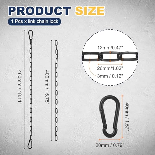 PATIKIL Gate Chain Lock, 18 in x 3mm Chain Dia Alloy Steel Hanging Chain Lock with 2 Open Clasps for Stall Barn Fence Gate Hammock Swing Punching Bags Sandbag Yoga Gym, Black - size: 18inch x 3mm