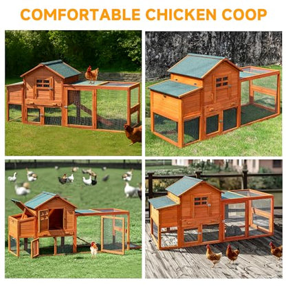 Large Chicken Coop Outdoor Durable Duck House Poultry Pet Hutch & 2 Wood Eggs Run Cage Nesting Box Waterproof Asphalt Roof Ramp Removable Tray Wire Fence for Backyard Small Animal (Orange)