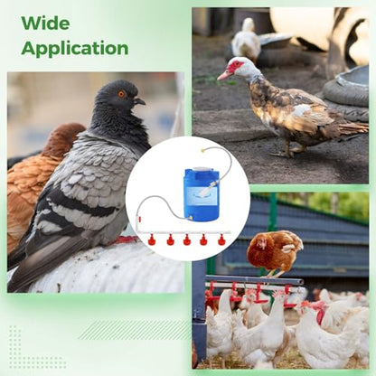 8 Cup Pipeline Automatic Chicken Waterer System, Complete PVC Pipelines Set, Auto Pipe Feeder Poultry Watering Kit with Float Valve, T Connectors