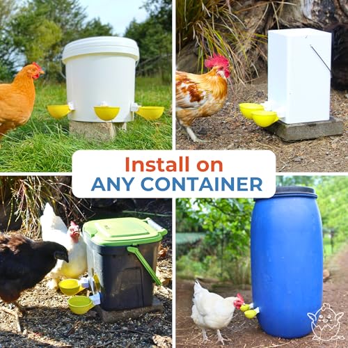 Lil'Clucker - Large Automatic Chicken Waterer Cups Suitable for Ducks, Geese, Turkeys, and Bunny Rabbit - Water Feeder Kit - Poultry Waterer (Yellow, 12 Pack) - color: Yellow, size: 12 Pack