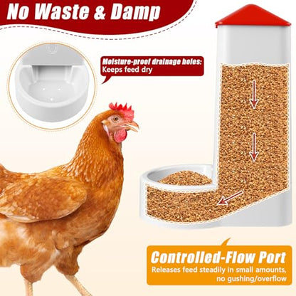 2Pack Oyster Shell and Grit Feeder Combo, PVC Chicken Feeder with Viewing Window/Lid, Hanging Gravity Chicken Grit Feeder, Coop Accessories for Healthier Hens and Eggs