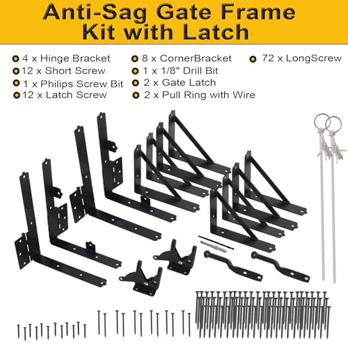 Anti Sag Fence Gate Kit Heavy Duty Gate Corner Brace Bracket, Gate Hardware Kit with Latch and Hinges for Wooden Fences, Driveway Gates, Shed Doors, Corral Gates, Wood Windows（2 Set） - style: 2 Set