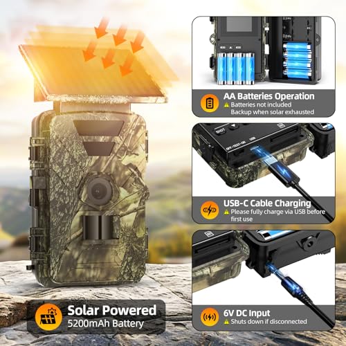 BoxLegend Solar Trail Camera WiFi 4K 60MP with 64GB Memory Card Game Cameras with Night Vision Motion Activated Waterproof Trigger Speed Trail Cam Wide Angle Wildlife Camera for Backyard and Outdoor