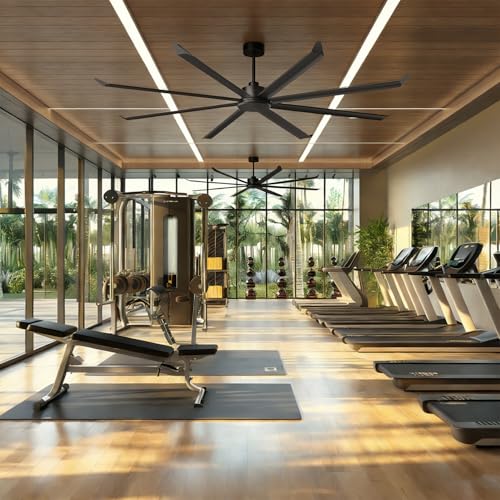 100 Inch Industrial Ceiling Fan No Light, 8 Double-Layer Aluminum Blades, 21000 CFM High Airflow HVLS Commercial Fan, PMSM Motor, with 6 Speeds, Remote & Wall Control for Warehouse Barn Gym