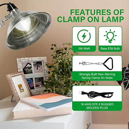Simple Deluxe Clamp Lamp Light Socket with 8.5 Inch Aluminum Reflector, Suit for Max 150 Watt Lamp (No Bulb Included) with 18/2-Gauge 6 Feet Cord, 1-Pack - size: 8.5 Inch (150 Watts), style: 1-Pack