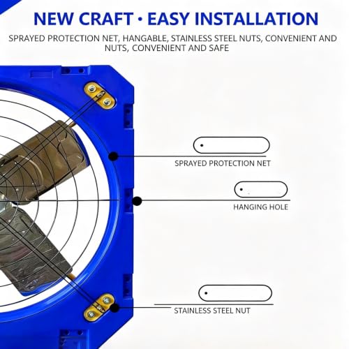 Heavy-Duty 45-Inch Barn Fan for Livestock, Waterproof Hanging Box Ventilator for Garage Patio, Large Industrial Wall-Mounted Cooling Blower with Stainless Steel Blades, Blue