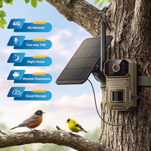 ClipBlur 4G LTE Cellular Trail Camera, Hunting Game Camera Wireless Outdoor | Solar-Powered, IR Night Vision, Motion Detection, IP66 Waterproof, SIM Card Included, 1080P, for Farms, Wildlife Monitoring
