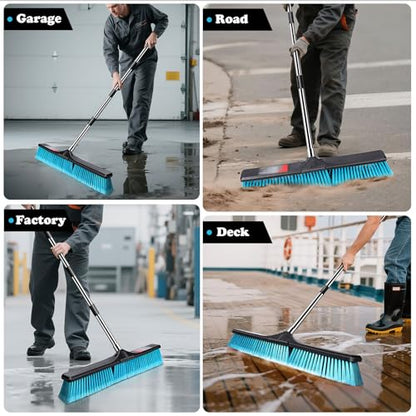 MASTERTOP 24" Heavy Duty Push Broom with Ultra-Sturdy Adjustable Handle, 6-Layer Stiff Bristles Garden Yard Broom, Outdoor Sweeping Brush for Garage, Patio, Driveway, Warehouse, Deck, Tile & Concrete - color: Push Broom Blue