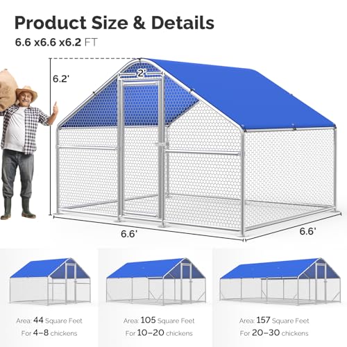 Large Metal Chicken Coop with Hexagonal Chicken Wire, Chicken Coop Run Pen for Yard with Waterproof Cover, Outdoor Large Walk-in Chicken Coops for 8 Chickens Duck Pen House Cage Run - size: 78.7"L x 78.7"W x 74.8"H