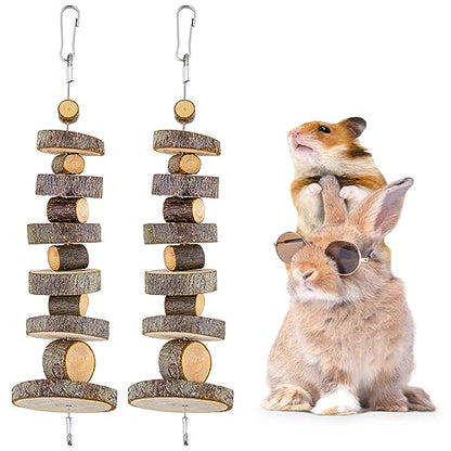 FJNATINH Small Animal Chews Toy Apple Wood Block Cage Hanging Molars Treats Snack for Hamsters Rabbits Bunny Bird Parrots Chinchilla Guinea Pig Gerbils Squirrels, 2 Pack