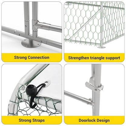 Large Metal Chicken Coop, Walk-in Poultry Cage, Large Chicken Run with Waterproof & Anti-UV Cover, Chicken Pen with Double Lockable Doors for Outdoor, 9.8x19.7x6.6FT - size: 9.8' W x 19.7' L x 6.6' H