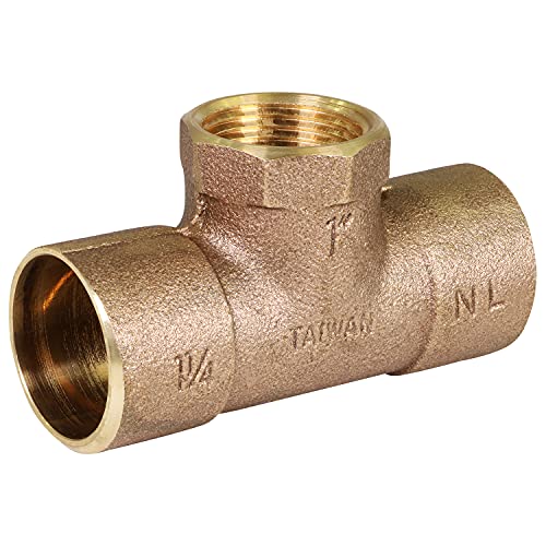Supply Giant DDGU1141 C X C X F No Lead Cast Brass Tee Fitting with Solder Cups and Female Threaded Branch, 1-1/4" x 1-1/4" x 1 - size: 1-1/4" x 1-1/4" x 1"