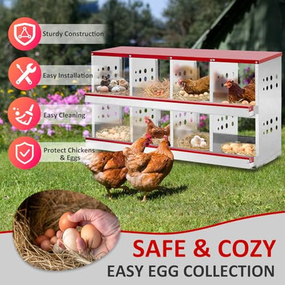 Outvita Chicken Nesting Box, 8 Compartment Metal Nesting Box, 8 Room Wall Mountable Nesting Boxes for Hen, Red - size: 8 Compartments