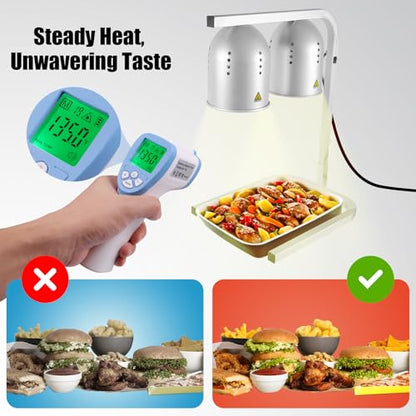 Heat Lamp for Food, with Two 250W Bulbs for Fast and Even Heating, Food Heat Lamp with Adjustable Height Stand, Commercial Food Warmer Lamp for Home, Fast Food Restaurant, Buffet, Bakery Silver - color: Silver