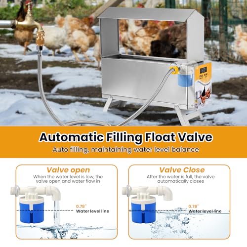 1.5 Gallon Heated Chicken Waterer Automatic Chicken Water Heater for Winter, Freeze Proof Poultry Drinker Watering System