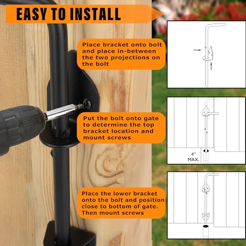 12" Heavy Duty Cane Bolt Gate Drop Rod-Steel Gate Ground Latch Designed for Wood Metal Vinyl Gates or Double Doors Fence Applications - size: 12 Inch-1 Pack