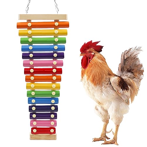 Dnoifne Large Colorful Chicken Xylophone Toy, Hanging Funny Xylophone Toy with 15 Metal Keys, Cage Toy Accessories for Chicken Chick Bird Parrot Parrot Parakeet Budgies Love Birds