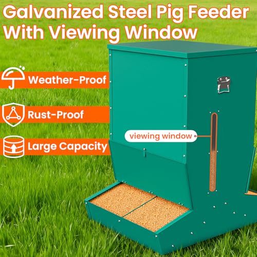 Heavy Duty 4-Door Hog Feeder for Pigs, Outdoor Self Feeder with Rainproof Lid for Hog Farm, Homestead, and Pasture