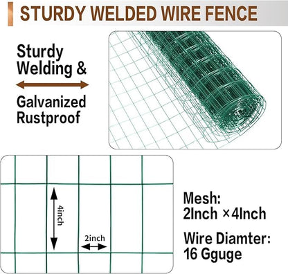 Tongmo 4 ft x 50 ft Green PVC Coated Welded Wire Fence, 16GA Garden Chicken Wire Fence Roll, Mesh Size 2" x 4" Hardware Cloth, Ideal for Yard Protection and Poultry Netting - color: Green, size: 4ft*50ft