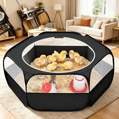 Small Animal Playpen with Zipper Cover, Portable Indoor Outdoor Pet Cage Tent, Waterproof Breathable Brooder Box for Chicks, Kittens, Bunnies, Hamsters, Guinea Pigs, Black