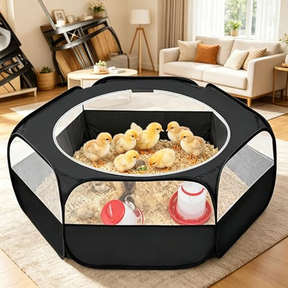Small Animal Playpen with Zipper Cover, Portable Indoor Outdoor Pet Cage Tent, Waterproof Breathable Brooder Box for Chicks, Kittens, Bunnies, Hamsters, Guinea Pigs, Black