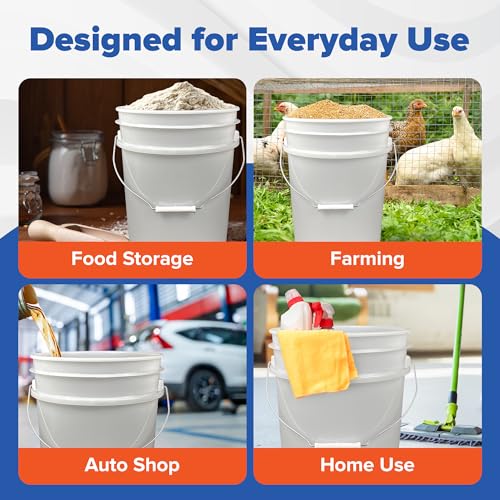 ePackageSupply 5 Gallon Bucket - Food Grade w/Lid BPA-Free,60 Pack - White | Airtight Gasketed Tear Strip Lid, Heavy-Duty 90 Mil HDPE Plastic Pail, Bulk Storage, Food Safe Durable Container, Made in USA - color: White, size: 60 Packs