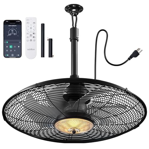 addlon Outdoor Ceiling Fan with Light for Patios, 24 inch Black Waterproof Gazebo Fan with Remote&APP Control, Reversible, Dimmable, Plug in Hook Mount Portable Fan for Garage Pergola Porch Canopy - color: 24 inch With Light