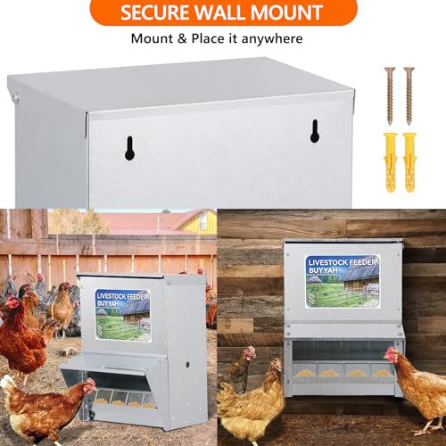 Automatic Chicken Feeder, 30 lb Capacity, Galvanized Metal Poultry Feeder, Waterproof Chicken Feeder, Suitable for Poultry, Geese, Quails, Bantams, Ducks and Turkey