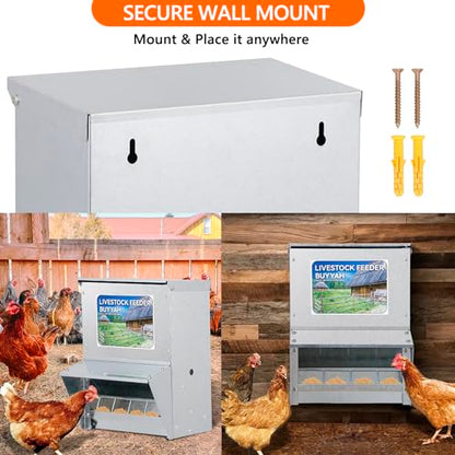 Automatic Chicken Feeder, 30 lb Capacity, Galvanized Metal Poultry Feeder, Waterproof Chicken Feeder, Suitable for Poultry, Geese, Quails, Bantams, Ducks and Turkey