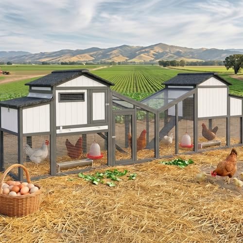 Ketive Large Chicken Coop and Run for 6-8 Chickens, 130.6" L Wooden Hen House, 2 Story Poultry Cage with Nesting Box, Pull-Out Tray, 4 Perches, Ramp, Indoor/Outdoor Pet Hutch Backyard Use, Black - size: 130.6"L x 26.0"W x 39.2"H