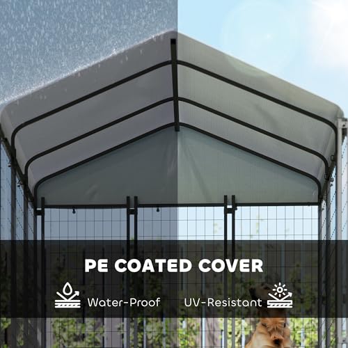 PawHut Outdoor Dog Kennel with Roof, 6' x 6' x 6' Heavy Duty Welded Wire Dog Playpen Enclosure with Escape-Proof Lock, UV-Resistant & Waterproof Cover, for Large Dogs, Chickens, Ducks, Silver - size: 71.3"L x 71.3"W x 72.0"H, style: Single Room