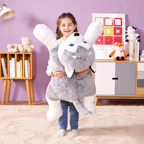 IKASA Giant Husky Stuffed Animal Plush Toy,30" Large Dog Puppy Cute Jumbo Soft Toys,Huge Big Size Plushy Fluffy Fat Plushie,Gifts for Kids - style: Husky Dog