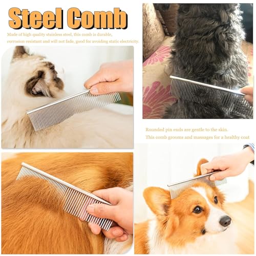 3-Pack Long-Tooth Pet Brush Set - Dog Rake Brush & Steel Shedding Comb & Double-Sided Teech Comb for Double Coat Large Dogs, Horses