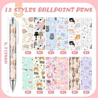 24 Pcs Cat Sticky Notes with Pens Cat Themed Gifts Party Favors Notepad Cute Memo Notes Pads Black Ink Ballpoint Pen for Women Animal Lover Christmas Gifts Office School Students Teacher Supplies - style: Cat