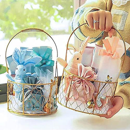 BestAlice 2 Pack Metal Wedding Basket with Handle, Portable Flower Basket, Rustic Flower Girl Basket, Gold Decorated Basket, Geometric Flower Girl Basket Gift Basket for Wedding Home Decor, Round