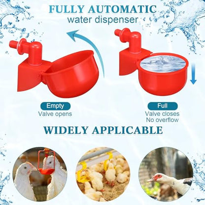58 Pcs Automatic Chicken Waterer System Set, Chicken Watering System Kit with 16 Water Cups, 1/2" PVC Tee Fitting and Other Parts, Watering Complete Set for Turkey Duck Poultry Pigeon Quail