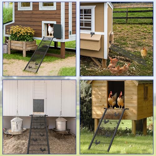Chicken Coop Ramp 52.5''L, Ladder Length Adjustable for Henhouse, Heavy Duty Metal Coop Steps for Feet Problem or Cannot Fly Chickens, Waterproof, Non-Slip, Rustproof, Sturdy and Easy to Clean - size: 52.5*11.1 inch