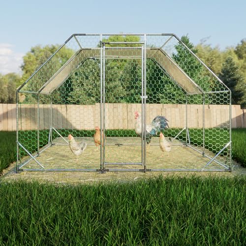 10ft x13ft Galvanized Walk in Chicken Coop, Large Metal Chicken Run Pen with Waterproof UV Roof Cover, Outdoor Chicken House Coop for Backyard Chickens Ducks Quail Rabbits