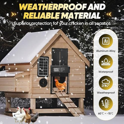 Sakerplus Automatic Chicken Coop Door Solar Powered, Automatic Chicken Door with Timer, Light Sensor, 4 Modes and LCD Display, Aluminum Alloy Auto Chicken Door, Anti-Pinch & Weather Proof