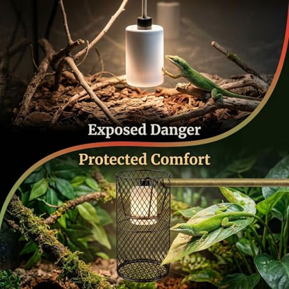 Black Iron Reptile Heat Lamp Guard, Elevated Mesh Cage for Anti Scald Safety, 8.1 x 3.9 in, 20.5 x 10 cm, Easy Installation, Heat Dissipation for Birds and Reptiles
