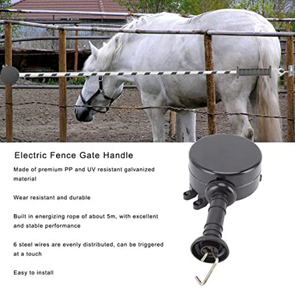 Electric Fence Gate, 16.4ft Black Spring Gate Handles Kit Retractable Insulated Handle