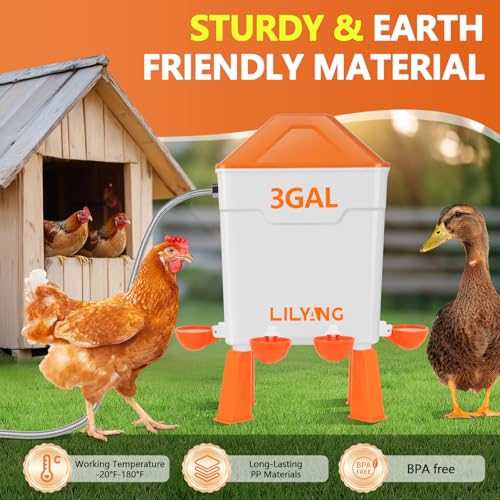 Lilyang Automatic Chicken Waterer 3 Gallon | Float-Control Auto Waterer, Hanging/Standing Design, Connect to 3/4'' Faucet & Hose, Effortless Hydration Solution for Backyard Coop & Small Farm