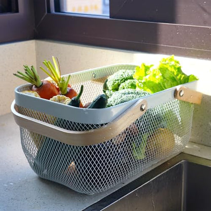 Metal Mesh Steel Harvest Basket, Rectangle Wire Garden Basket with Handle – Multi-Functional Storage Organizer for Gathering Vegetables, Fruits, Kitchen, Garden, Picnic & Cabinet (Blue) - color: Blue-Rectangle